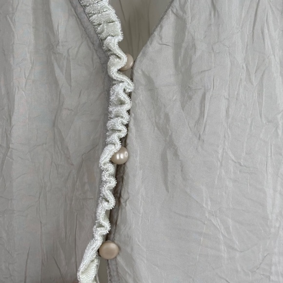 J Jill Blouse XL Short Sleeve Button Velvet Trim Sage Green Fairy Boho Lagenlook - Picture 5 of 9